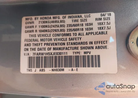 2018 Honda Cr-V Ex z USA, uszkodzony, nr VIN 7FARW1H5XJE030111